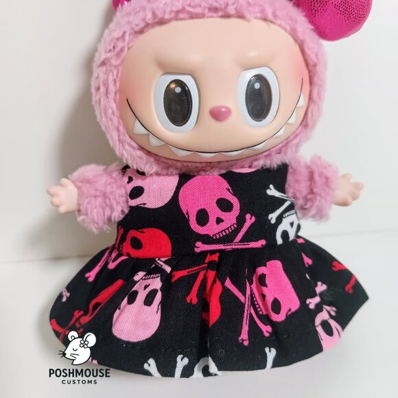 Halloween Skeleton Print Dress with Metallic Bow Labubu Outfit - Picture 7 of 7